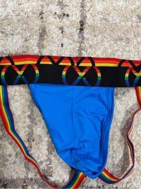 2xist Blue Jockstrap with Rainbow Elastic Waistband
